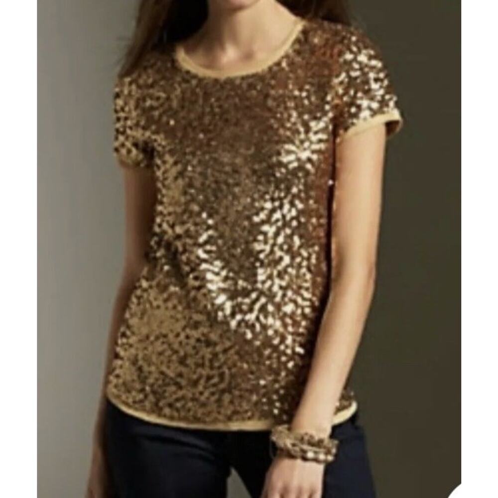 Talbot Sequin Silk Top Women’s Sz 12P Gold Shimmer Luxury Formal New‎ Year’s